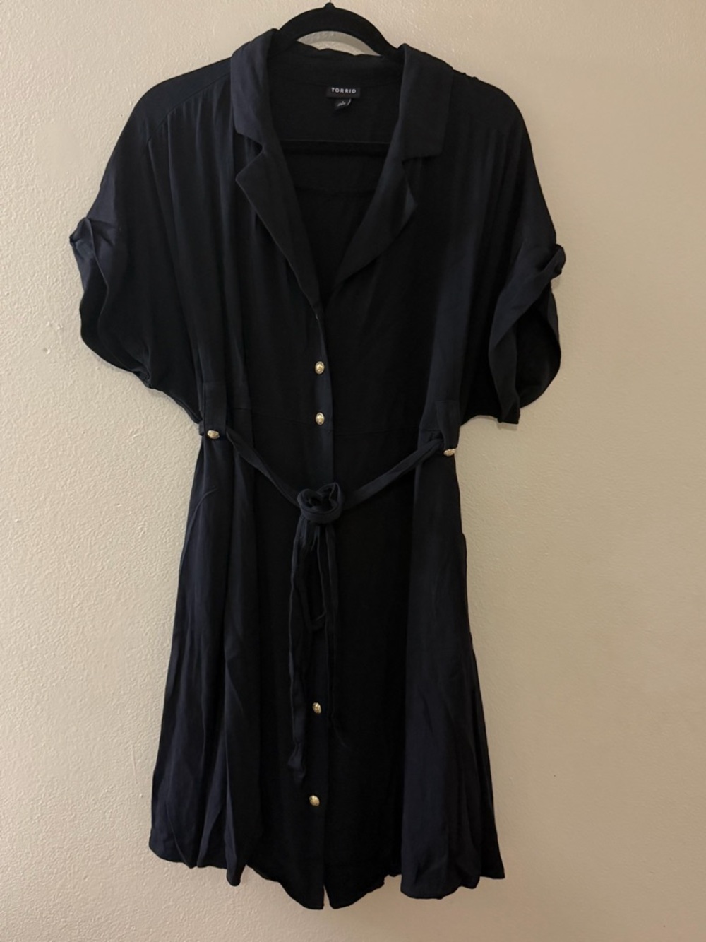 Torrid Black Button-Front Shirt Dress with Belt & Pockets, Size 1 (1X)